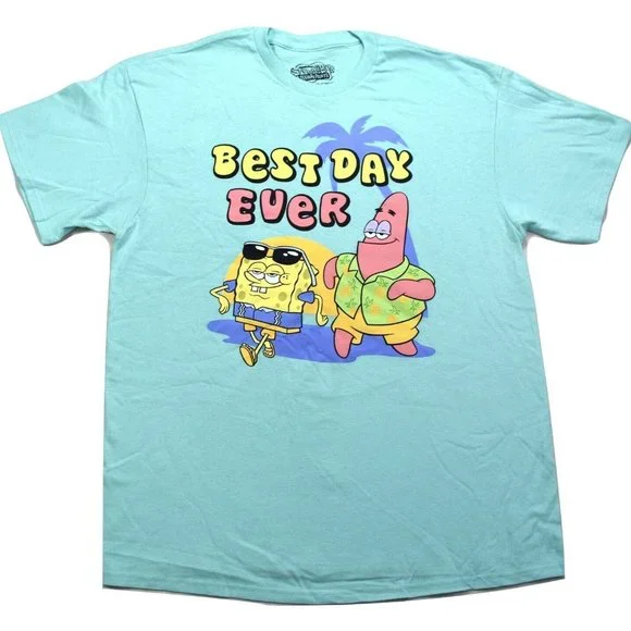 Spongebob Squarepants Mens Best Day Ever Beach With Patrick Shirt New XL - Picture 1 of 1